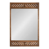 Rectangular wall mirror with a walnut-colored wooden frame featuring diagonal cutouts at top and bottom sections