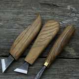 9-piece spoon carving tool set with sharpening board and leather case by Sharky Forged Steel Tools
