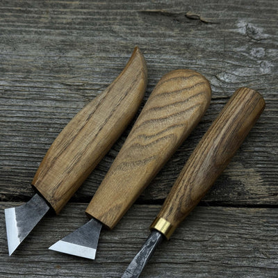9-piece spoon carving tool set with sharpening board and leather case by Sharky Forged Steel Tools