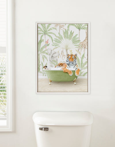 Sylvie Tiger in Wild Safari Bathtub Framed Canvas by Amy Peterson