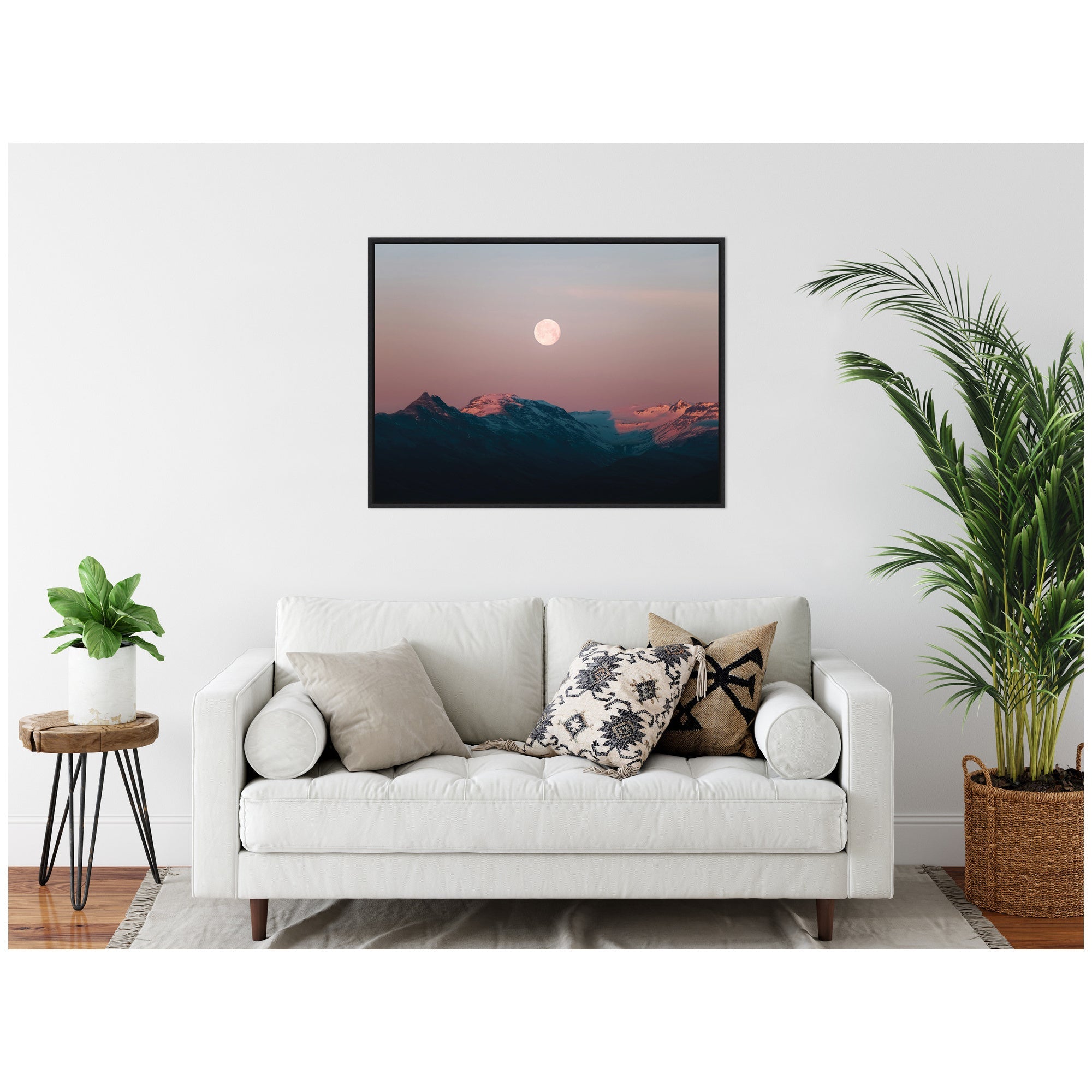 Sylvie Panoramic Pastel Moonrise over Icelandic Mountains Framed Canvas by Michael Schauer