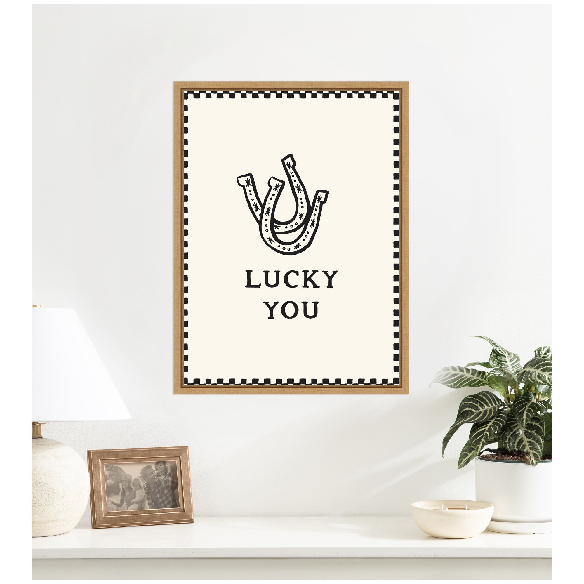 Lucky You Checkerboard Print, Hand Drawn Western Horseshoe Art, Cool Wall Art Motivational Poster