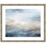Framed horizontal abstract painting with blended shades of blue, gray, and beige evoking a serene oceanic and nautical atmosphere.
