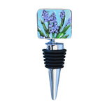 Wine Bottle Stopper featuring lavendar-inspired artwork on a stainless steel base