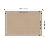 Rectangular beige pinboard with white scalloped edge detailing, showing outer dimensions 37 by 25 inches and inner dimensions 36 by 24 inches.