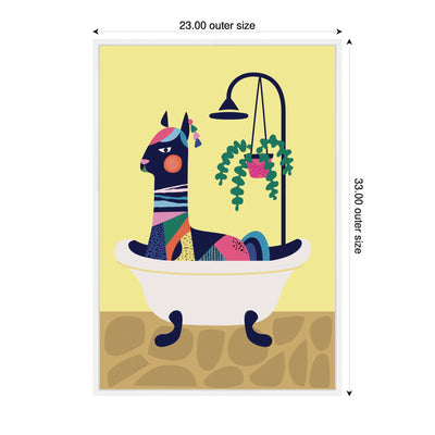 Sylvie Modern Yellow Llama in Bathtub Framed Canvas by Rachel Lee