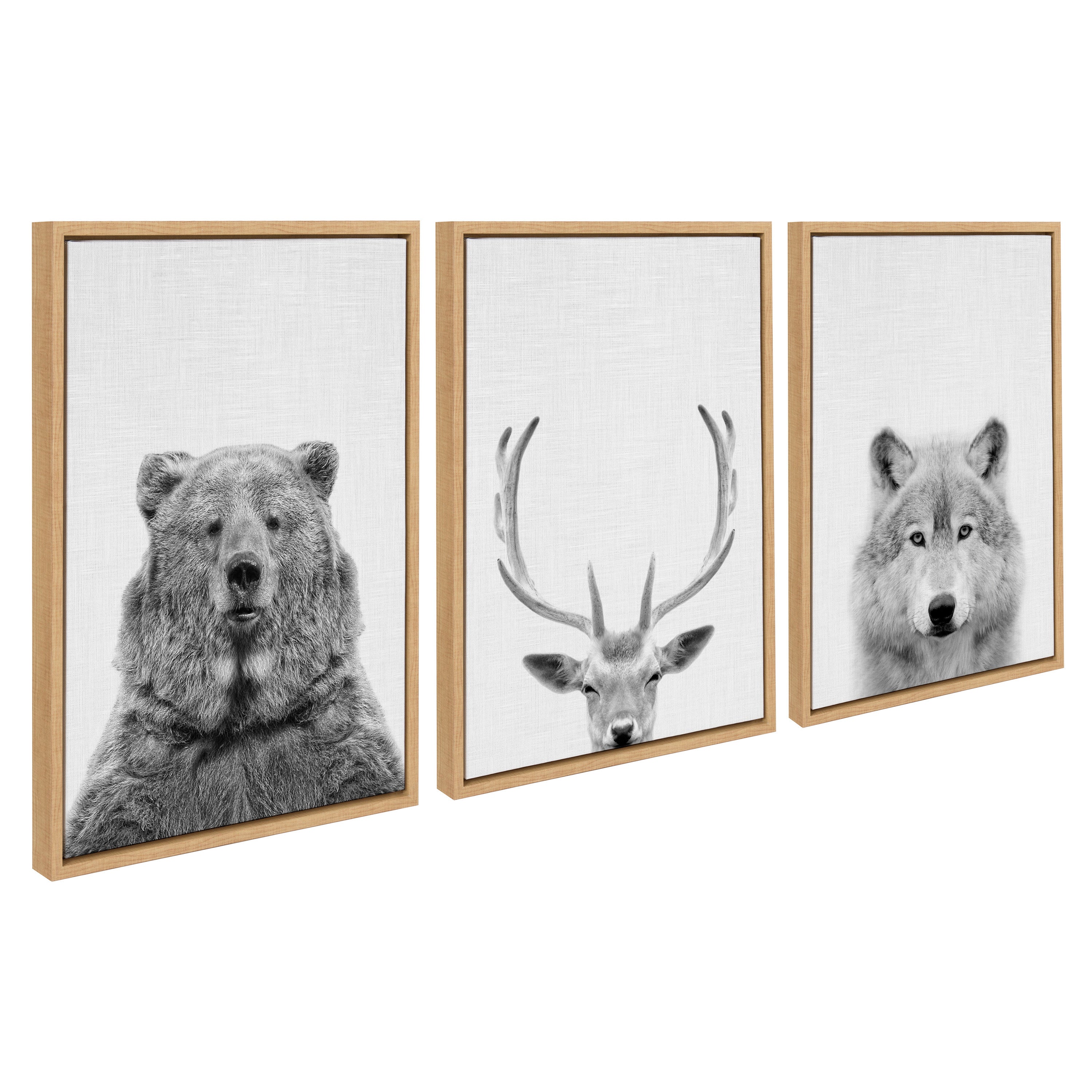 Sylvie Bear Deer and Wolf Framed Canvas Art Set by Simon Te of Tai Prints