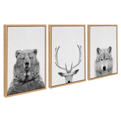 Sylvie Bear Deer and Wolf Framed Canvas Art Set by Simon Te of Tai Prints