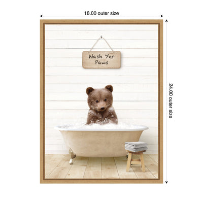 Sylvie Bear Cub in Modern Bathtub Wash Your Paws Framed Canvas