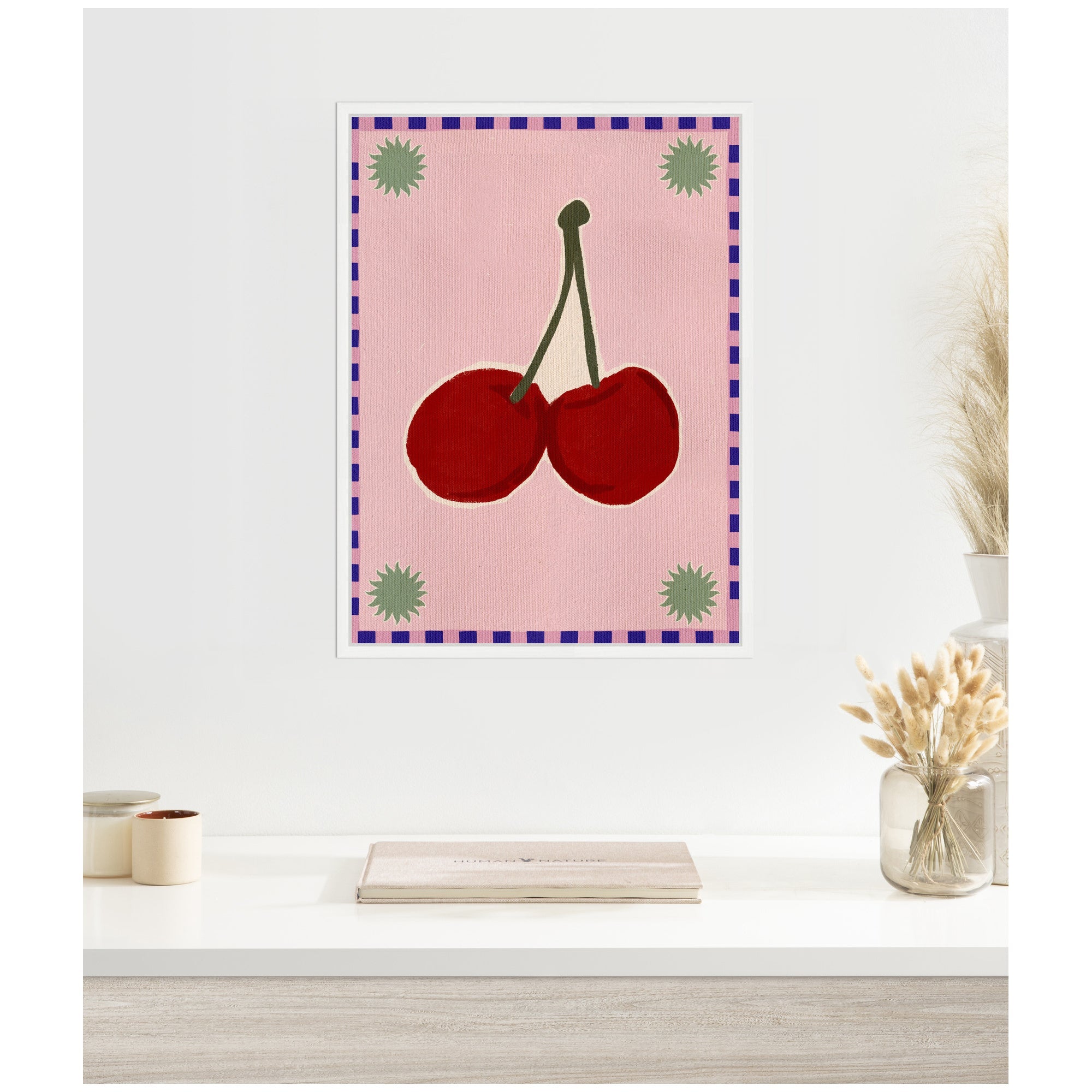 Sylvie Lush Duo 1 Cherry Framed Canvas by Shatha Al Dafai