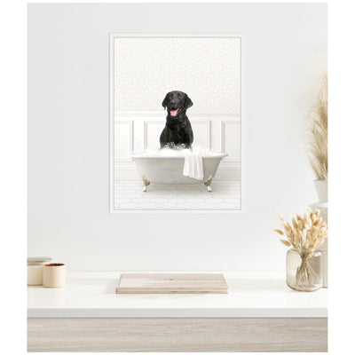 Sylvie Black Lab in White Bathtub Framed Canvas by Amy Peterson