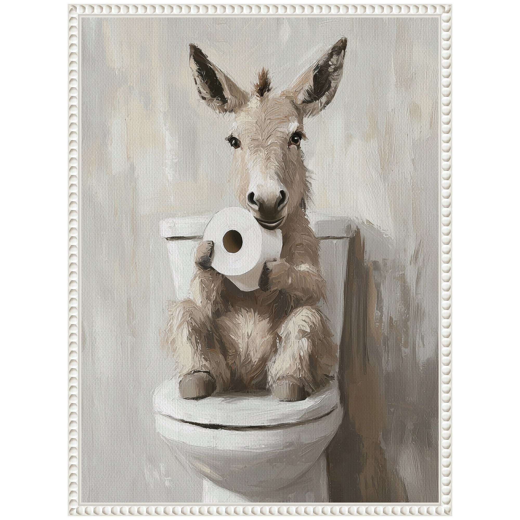 Sylvie Cute Donkey Holding Toilet Paper Roll Toilet Bathroom Art Framed Canvas