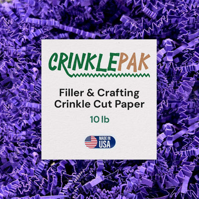Purple crinkle paper shredded filler spread out showing texture and vibrant color