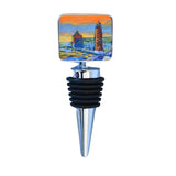 Wine Bottle Stopper: Grand Haven Lighthouse: Burning Sky, Quiet Shore - Sunset featuring original coastal artwork by Christi M.
Dreese