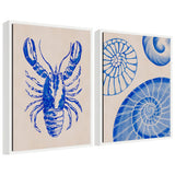 Sylvie Lobster and Ocean Charms 1 framed canvas art set showing lobster and ocean-inspired imagery in modern floating polystyrene frames