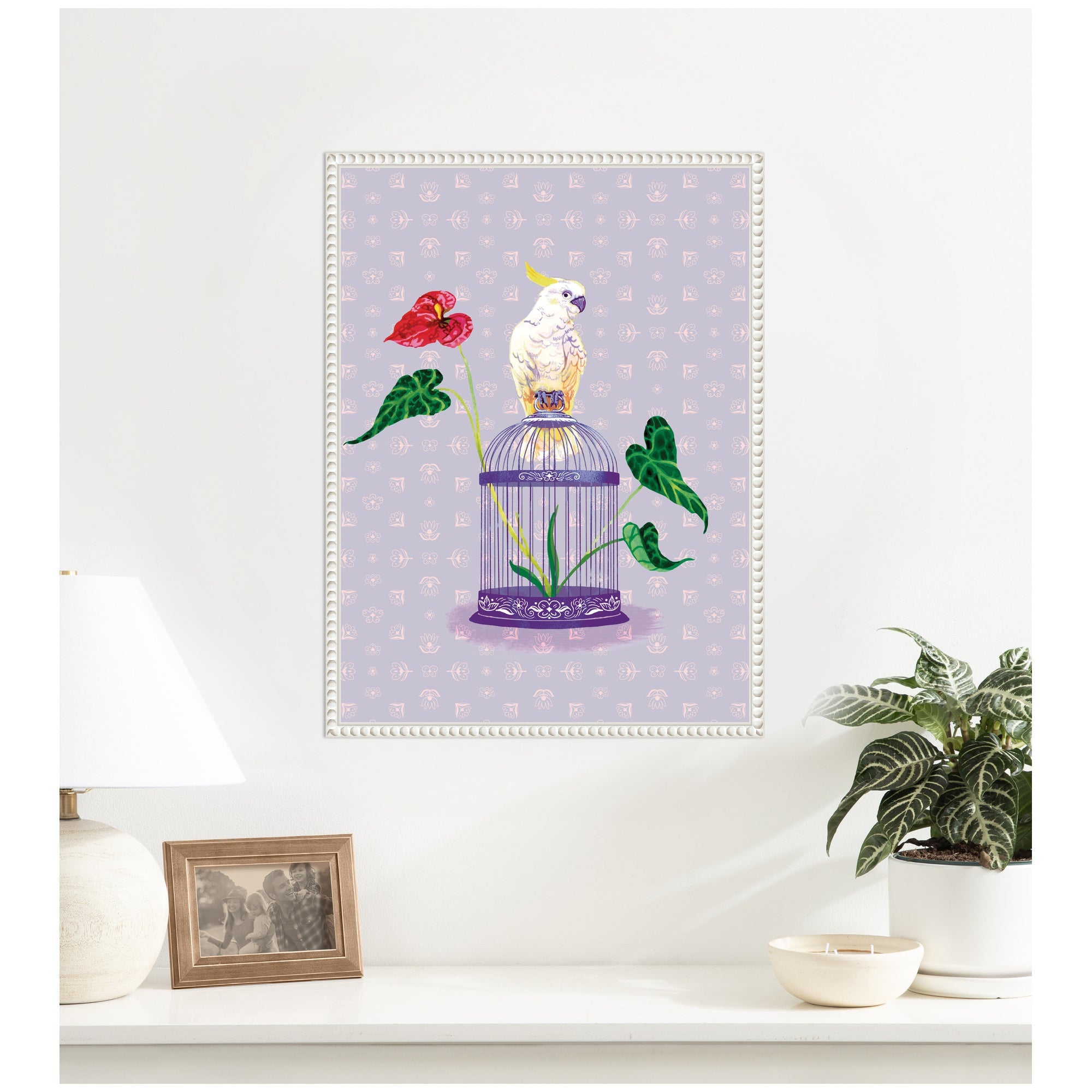 Cockatoo and Anthuriums by Lucia Gianello Framed Canvas Wall Art Print