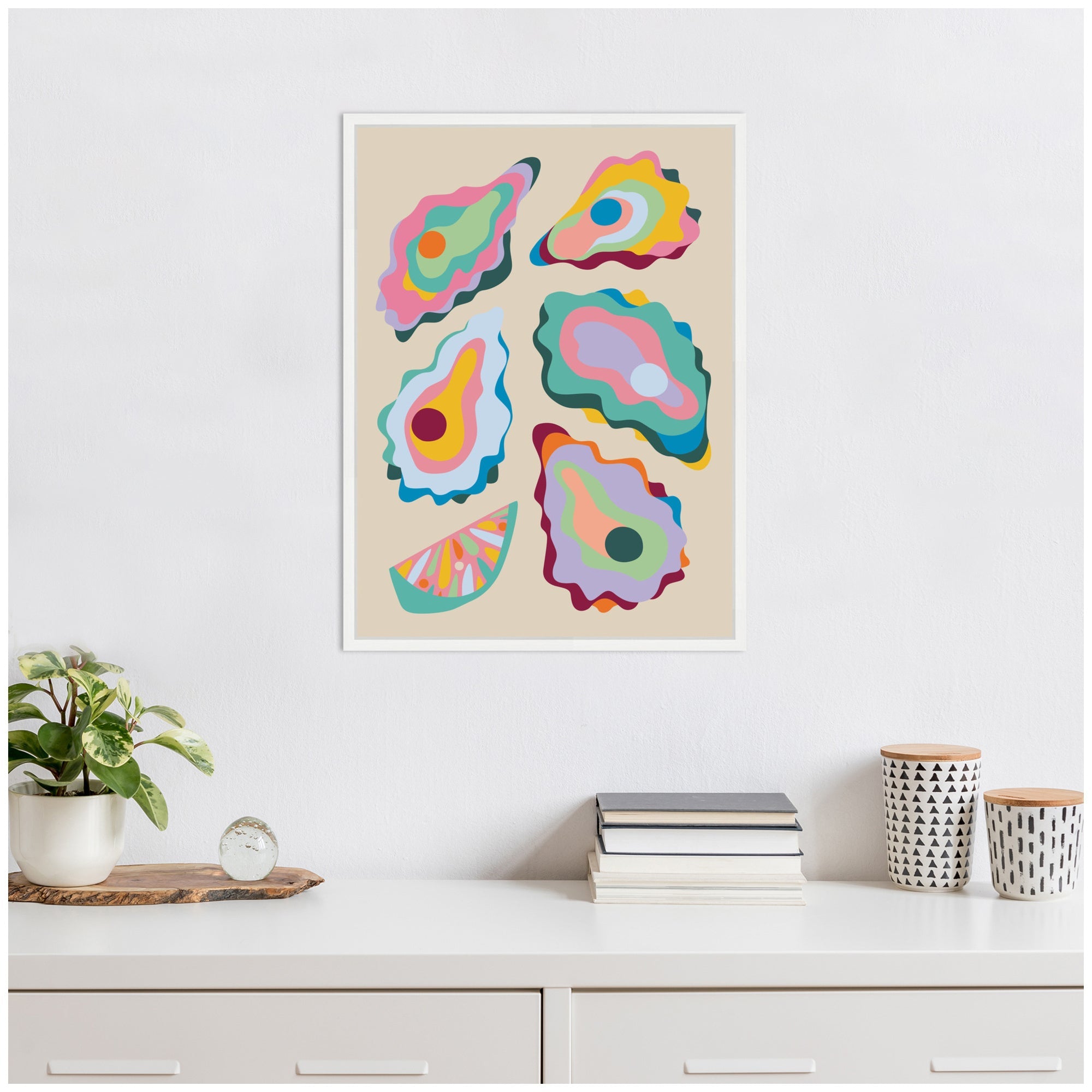 Sylvie Coastal Oysters and Lemon Framed Canvas by Rachel Lee