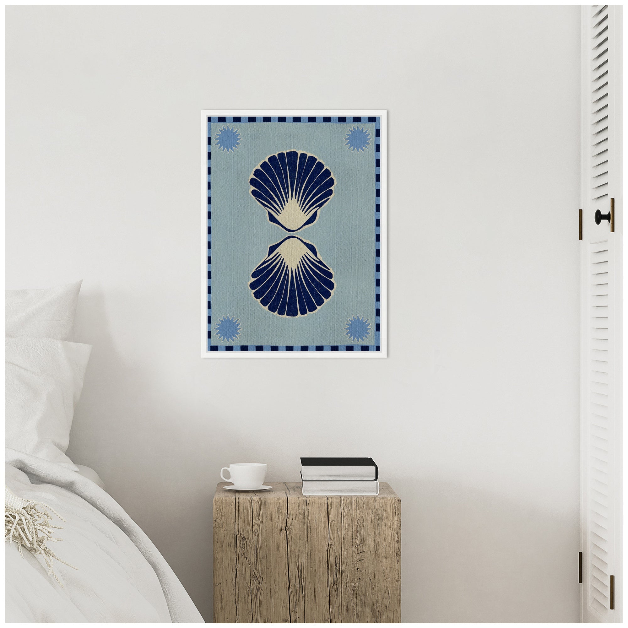Sylvie Lush Duo 3 Seashells Framed Canvas by Shatha Al Dafai