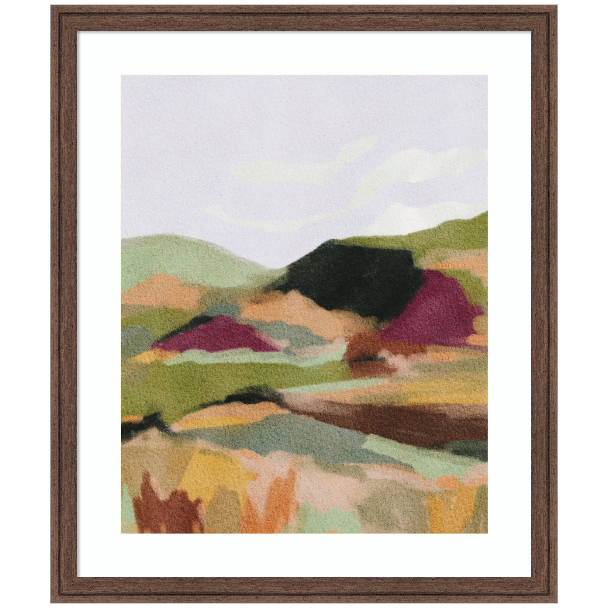 Framed Art Dreamy Landscape by Nikita Jariwala showing an abstract hilly landscape in vibrant flowing colors within a modern frame