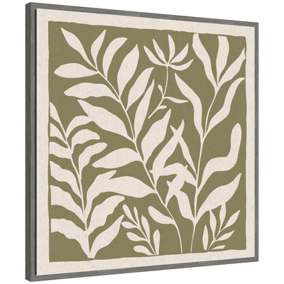 Sylvie Modern Minimalist Botanical Green and Neutral Linen Framed Canvas by The Creative Bunch Studio by kateandlaurel