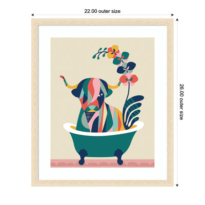 Framed Art Mid Century Modern Cow in Bathtub by Rachel Lee