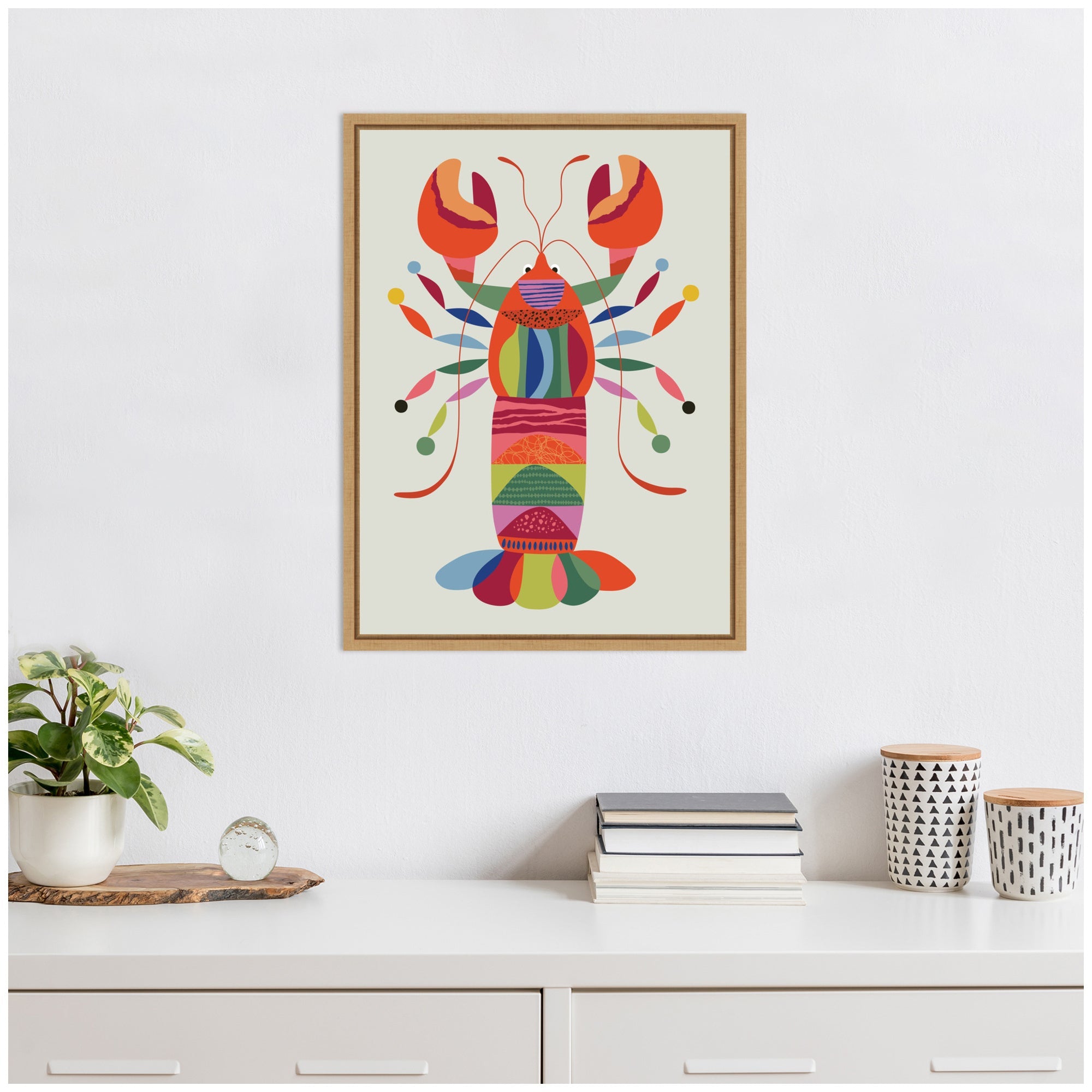 Sylvie MCM Lobster Coastal Framed Canvas by Rachel Lee