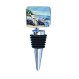 Wine Bottle Stopper: By the Water's Edge -Beach showing zinc-alloy decorative top with coastal artwork