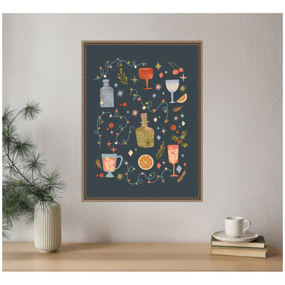 Sylvie Beaded Holiday Cocktails Framed Canvas by Nikita Jariwala