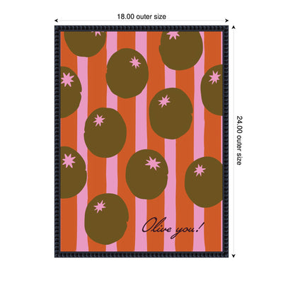 Olive You Pink Stripes by Lucky Guava Framed Canvas Wall Art Print