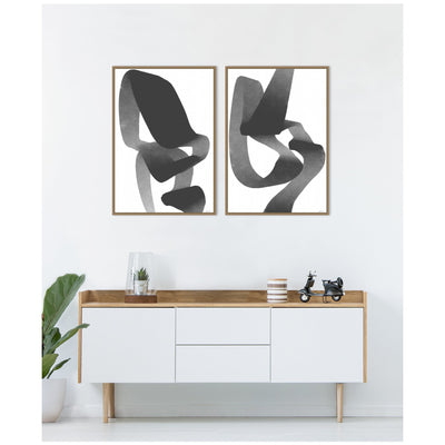 Black and White Abstract 01 & 02 2 Piece Framed Canvas Wall Art Set