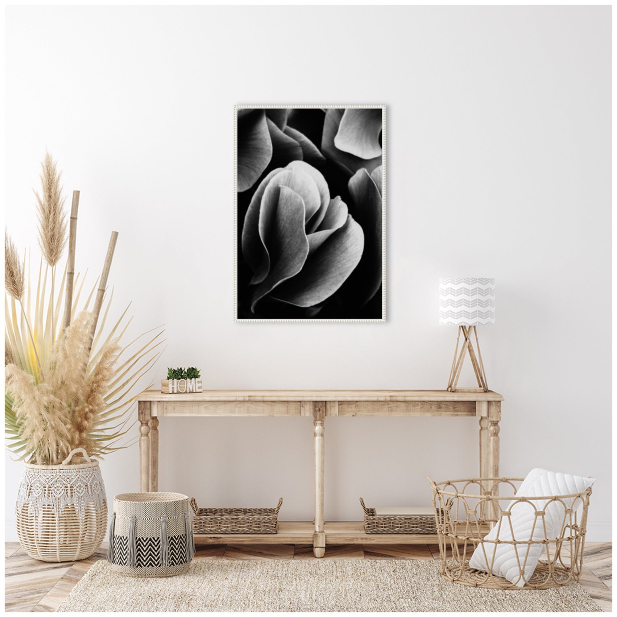 Sylvie Black and White Flower Petals Framed Canvas by Emiko and Mark Franzen of F2Images