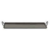 Rectangular black metal tray with a hammered texture and slightly raised edges, featuring two loop handles on either end for carrying.