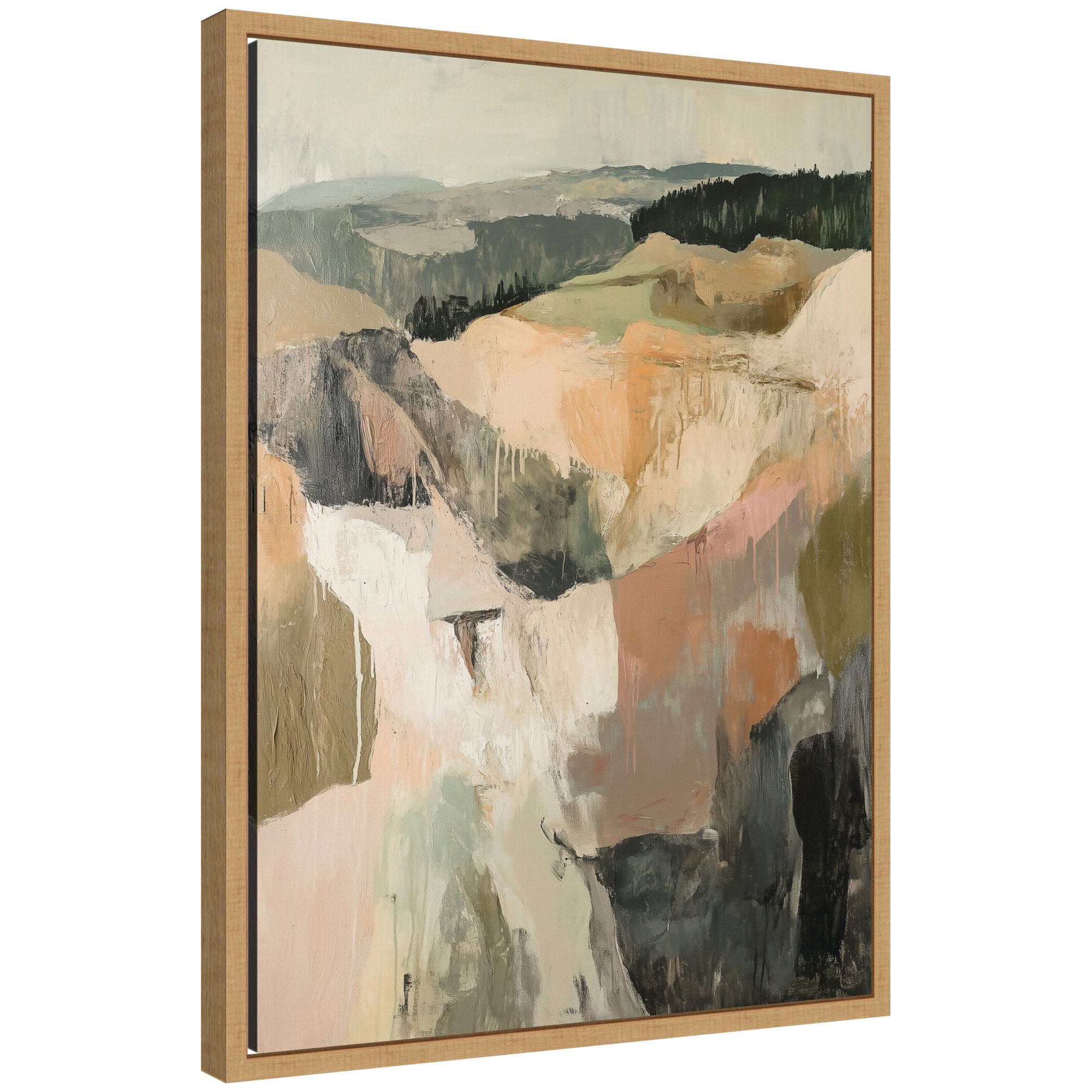 Sylvie Tonal Mountains I framed canvas art showing a layered tonal mountain landscape in muted shades, with a thin modern frame.
