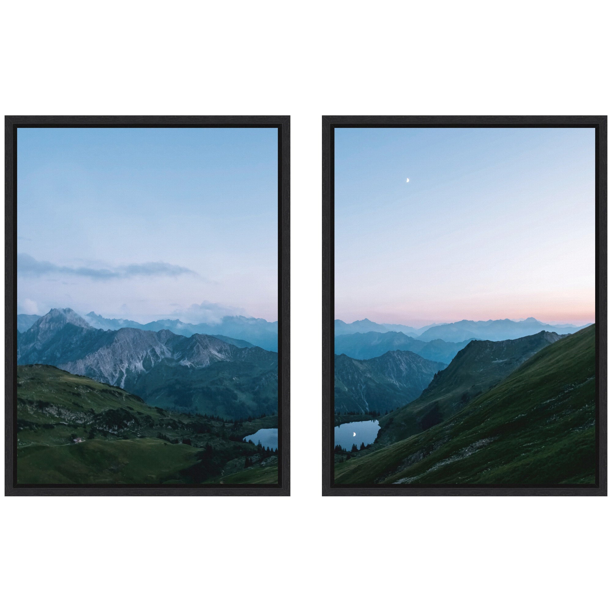 Sylvie Moonrise Over the Mountain Lake Framed Canvas Art Set by Michael Schauer