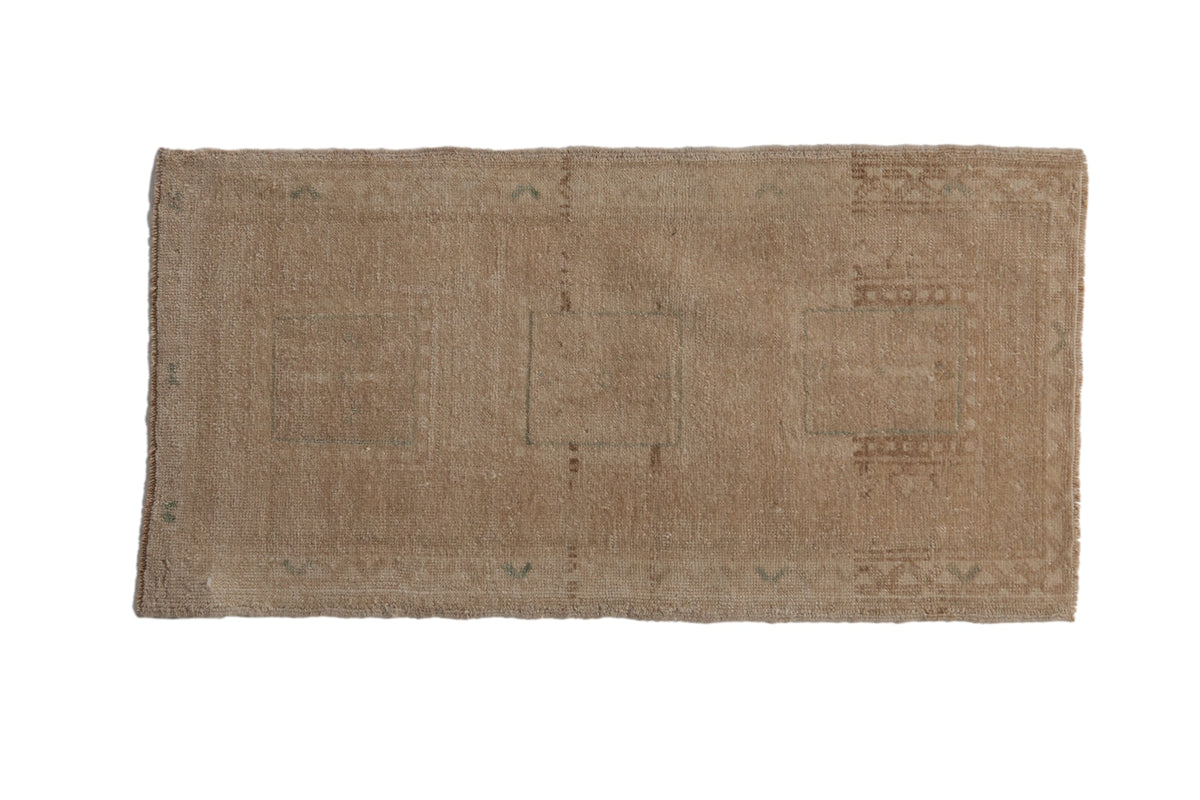 Vintage distressed Oushak rug mat 1.5x3 with triple gul center medallion and faded teal accents