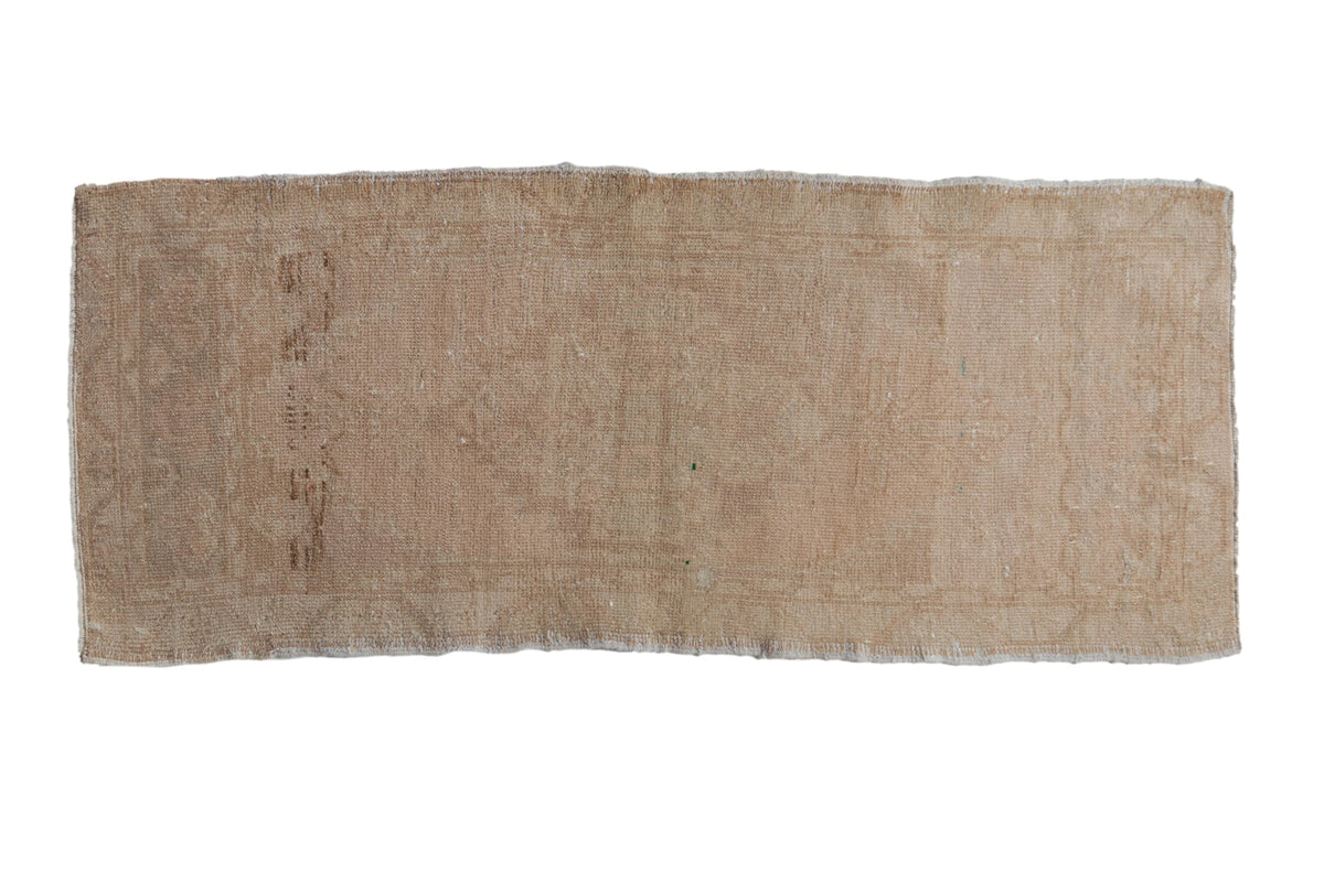 1.5x4 Vintage Distressed Oushak Rug Mat Runner featuring diamond medallion and floral palmettes in dusty blush, ivory, and brown tones