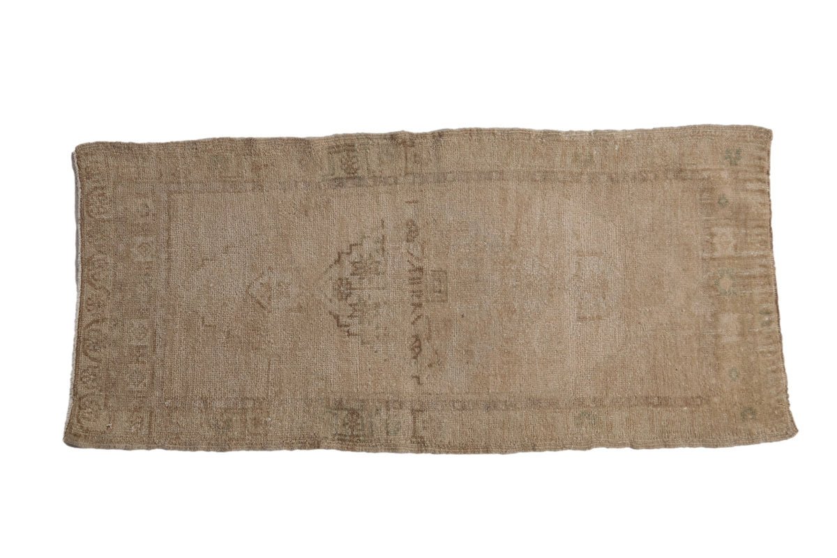 1.5x3.5 Vintage Distressed Oushak Rug Mat Runner displaying stepped medallion and muted antique colors
