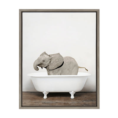Sylvie Baby Elephant in the Tub Color Framed Canvas