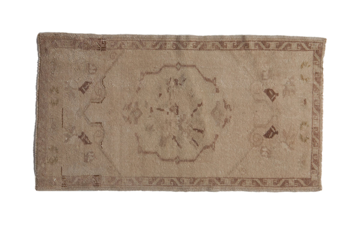 1.5x3 Vintage Distressed Oushak Rug Mat in soft antique ivory and muted rose tones with floral medallion design
