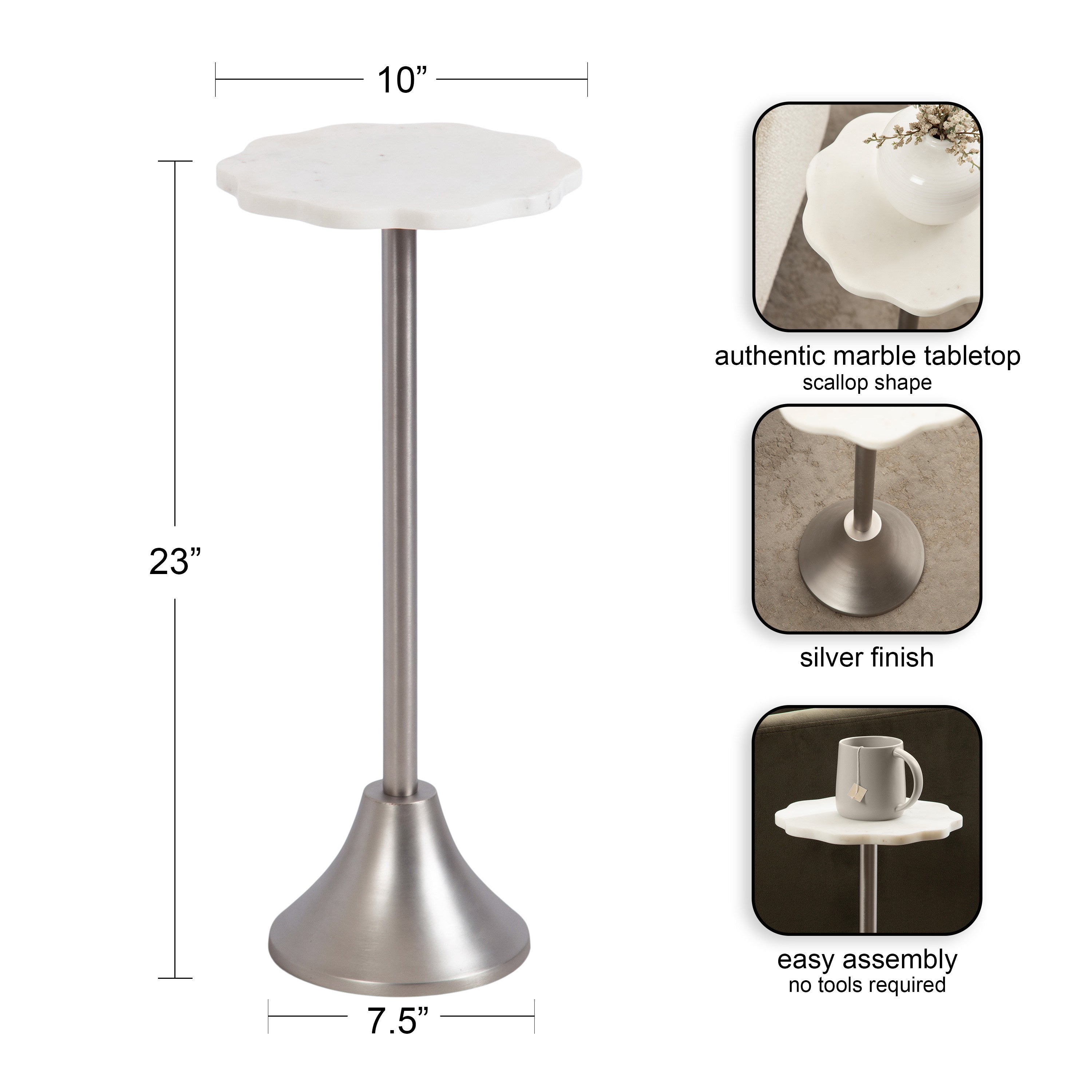 Sanzo Scalloped Marble and Metal Table