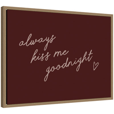 Always Kiss Me Goodnight framed canvas wall art print by Lucky Guava showing a dark gold contemporary frame and intimate design