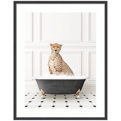 Cheetah in Classic Black and White Bathtub by Amy Peterson Framed Wall Art Print