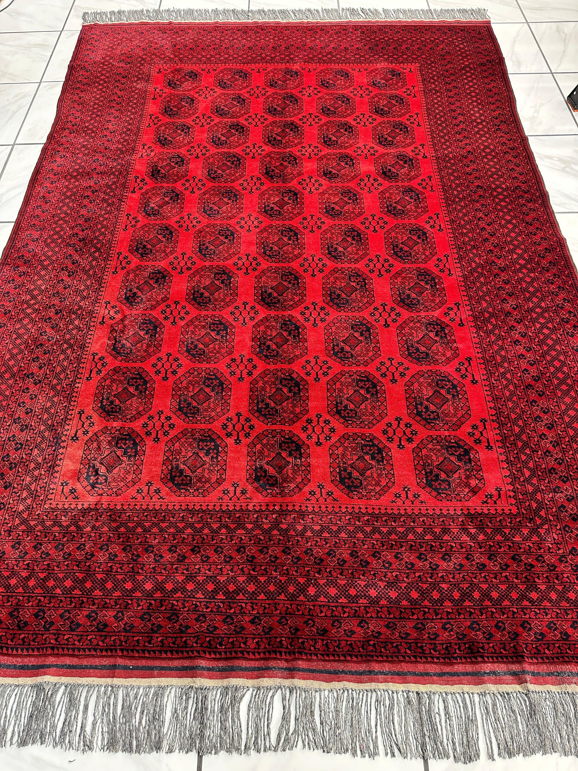 Hand-Knotted Turkoman Ersari Wool Rug – 6’7” x 9’6” – Rich Red Tones by Rugistan - product image 2 for Resin Society