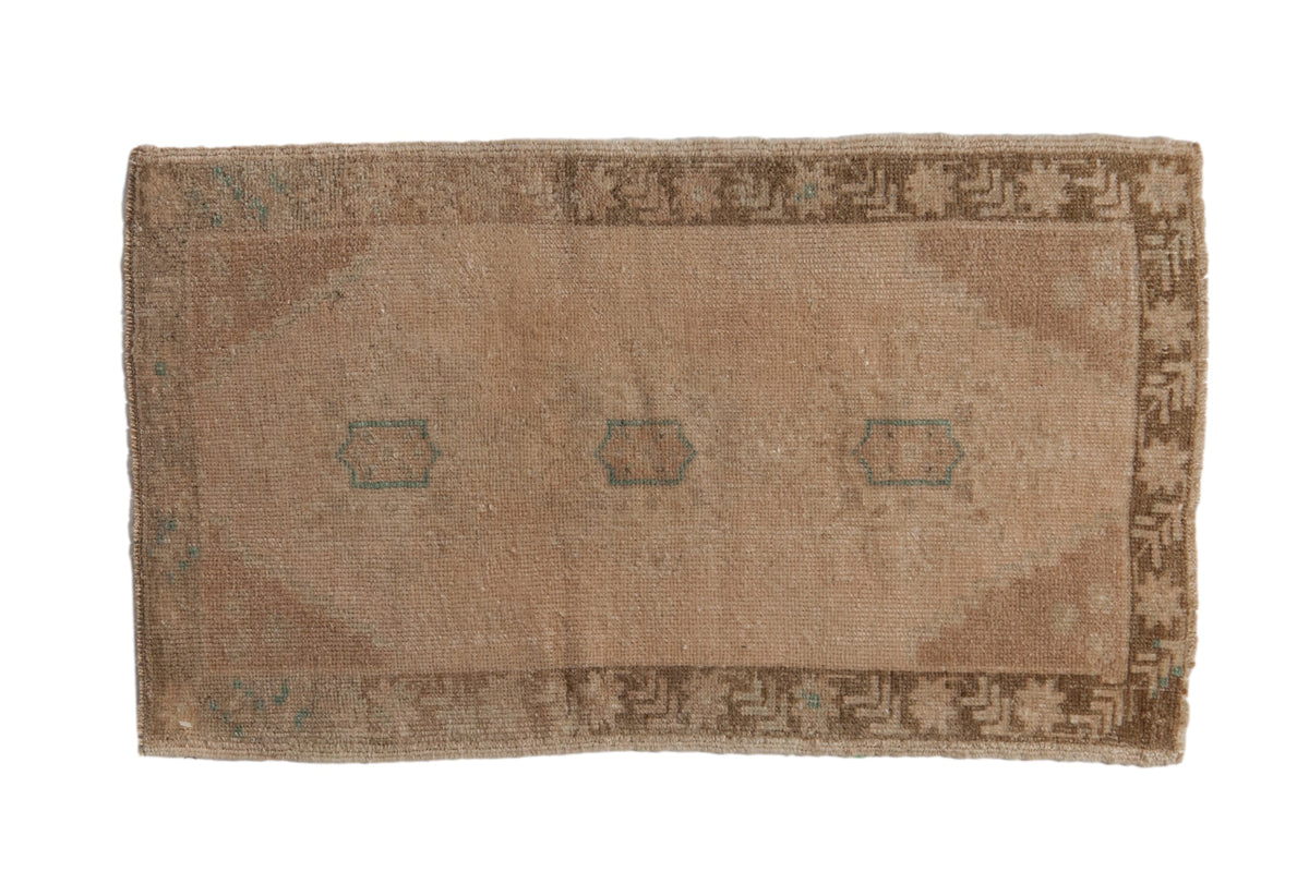 Vintage distressed Oushak rug mat 1.5x3 with muted blush, teal, seafoam, and ivory colors featuring triple medallions and floral borders.