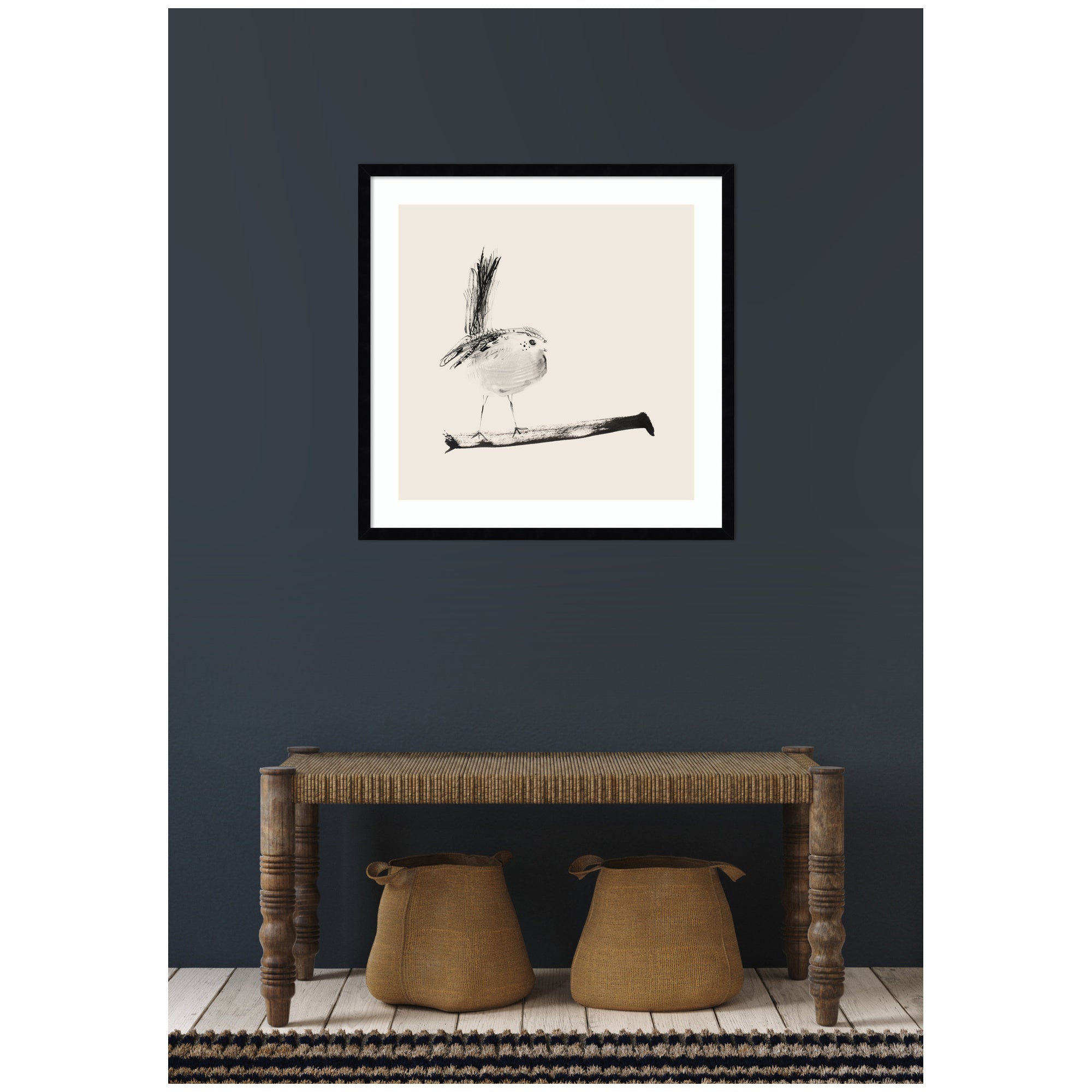 Sketched Bird On Branch by Danushka Abeygoda Framed Wall Art Print