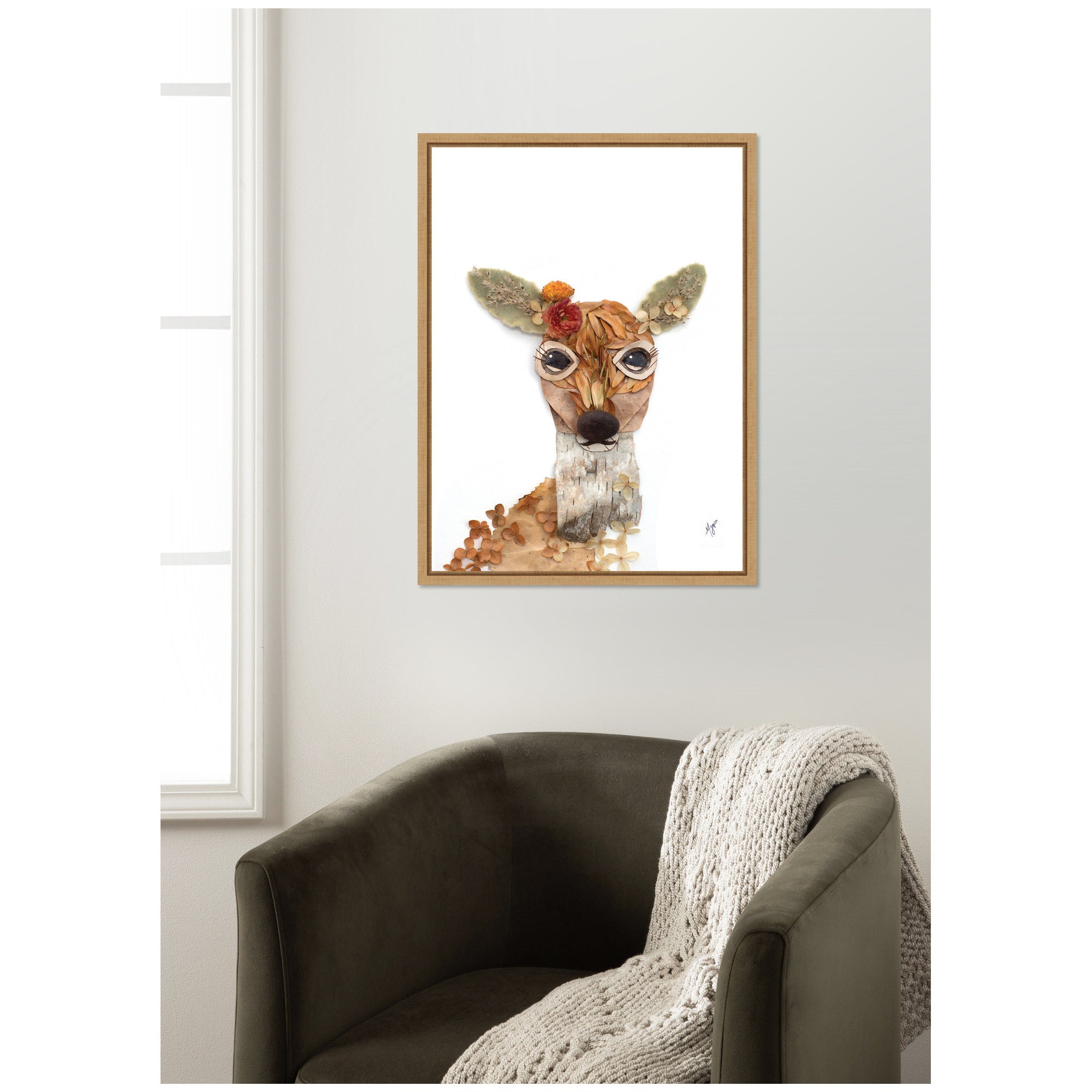 Deer with Flowers by Madeline Jeppesen Framed Canvas Wall Art Print