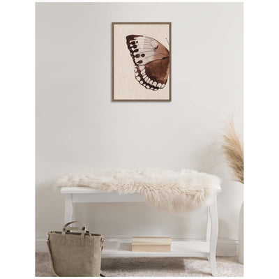 Sylvie Retro Butterfly Watercolor Diptych Neutral Burlap Left Framed Canvas by The Creative Bunch Studio