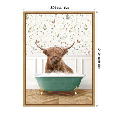Sylvie Highland Cow in Meadow Bathtub Framed Canvas by Amy Peterson