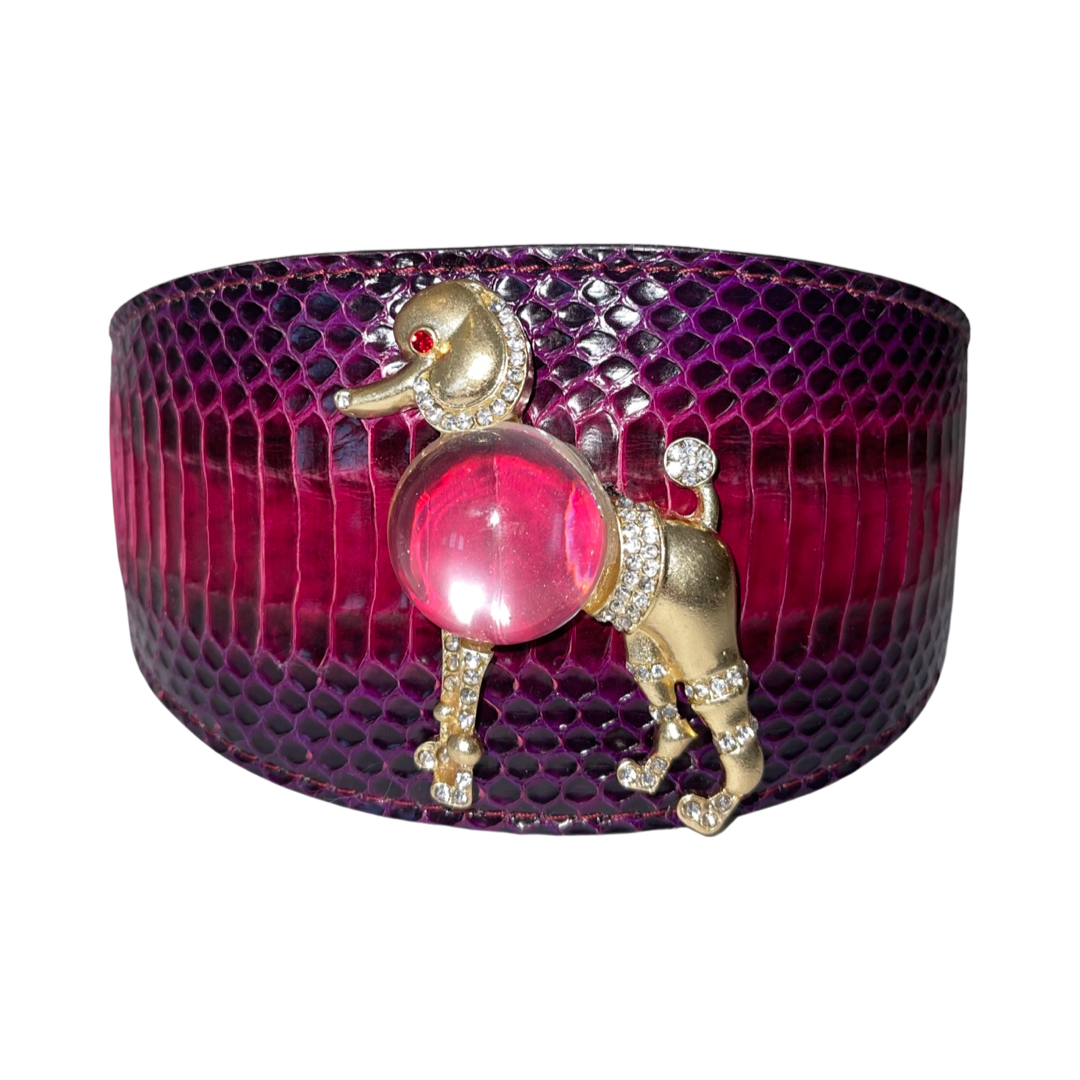 The Princess Of Hollywood Purple and Red Snake Poodle Collar with Clear Rhinestone Poodle Rivet