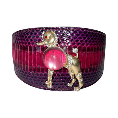 The Princess Of Hollywood Purple and Red Snake Poodle Collar with Clear Rhinestone Poodle Rivet